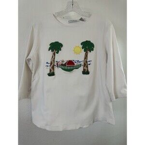 Allyson Whitmore Santa On The Beach Palm Trees 3/4 Sleeve Shirt Christmas Med